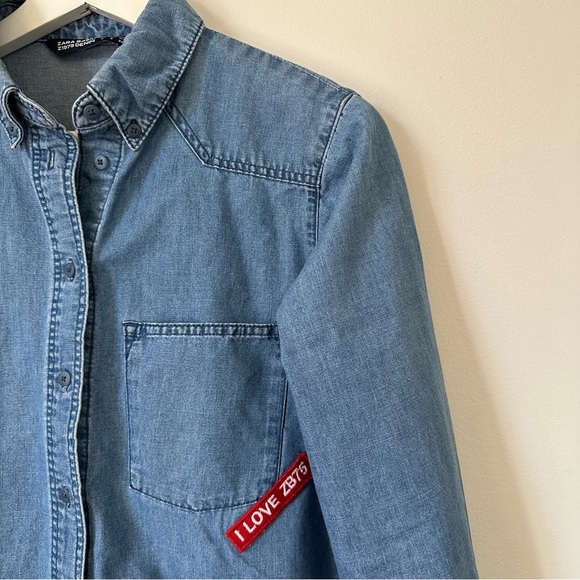 Zara Oversized Denim Button Down Shirt Dress Size Small - Picture 8 of 12